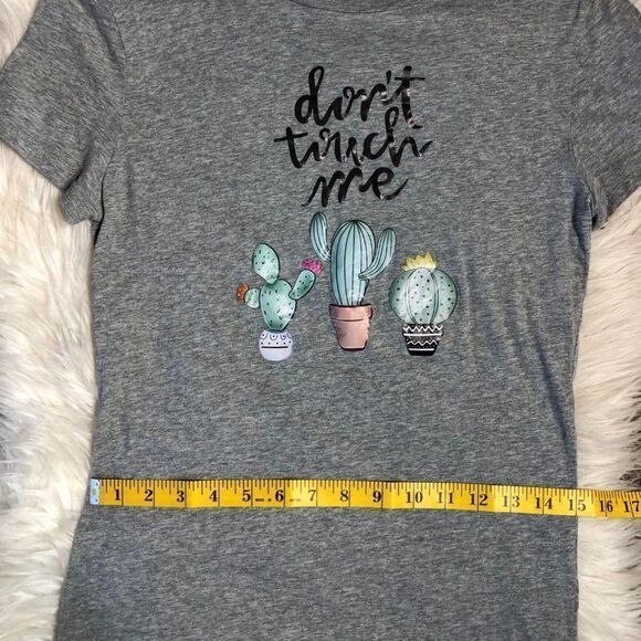 Gray Cactus Graphic T Shirt Dont Touch Me Novelty Tee S/M - Picture 2 of 6